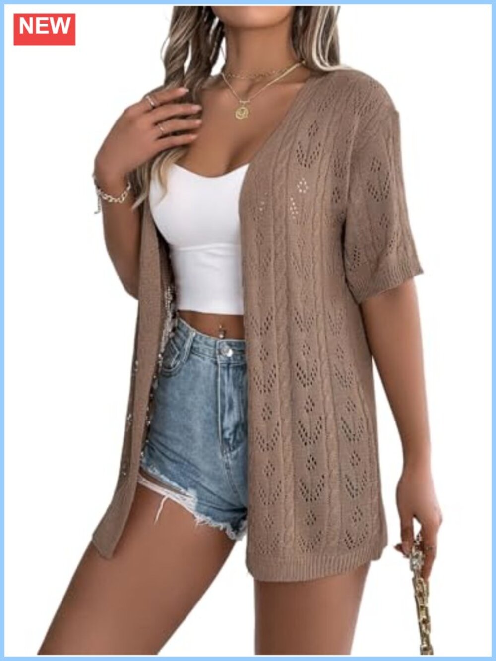 Womens Crochet Short Sleeve Cardigan Lightweight Summer Open Front Boho